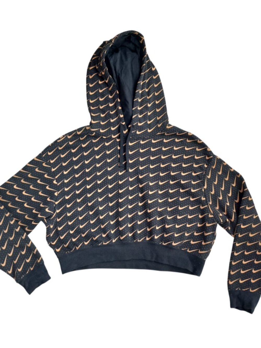 Nike Sportswear Club Fleece Oversized Cropped Hoodie - Black Gold, Size